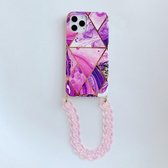 Galvaniserende splicing TPU beschermhoes met kettingriem voor iPhone 12 mini (paars)