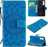 Voor OPPO Find X2 Lite / Reno3 5G Sun Embossing Pattern Horizontale Flip Leather Case met Card Slot & Holder & Wallet & Lanyard (Blue)