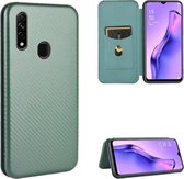 Voor OPPO A8 / A31 (2020) koolstofvezel textuur magnetische horizontale flip TPU + pc + PU lederen tas met kaartsleuf (groen)