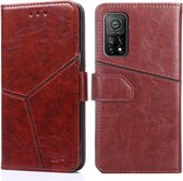 Voor Xiaomi Mi 10T / 10T Pro Geometrische stiksels Horizontale flip TPU + PU lederen tas met houder & kaartsleuven & portemonnee (donkerbruin)