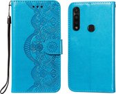 Voor Motorola Moto G Power Flower Vine Embossing Pattern Horizontale Flip Leather Case met Card Slot & Holder & Wallet & Lanyard (Blue)