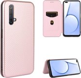 Voor OPPO Realme X50 / X50 5G Koolstofvezel Textuur Magnetische Horizontale Flip TPU + PC + PU lederen tas met kaartsleuf (roze)