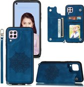Voor Samsung Galaxy A12 Mandala reliëf PU + TPU hoesje met houder & kaartsleuven & fotolijst & riem (blauw)