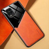 Voor Xiaomi Mi 10 Youth All-inclusive leer + telefoonhoes van organisch glas met metalen ijzeren plaat (oranje)