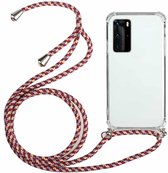 Voor Huawei P40 Four-Corner Anti-Fall transparante TPU beschermhoes met lanyard (roodgrijs)