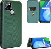 Voor OPPO Realme V3 koolstofvezel textuur magnetische horizontale flip TPU + pc + PU lederen tas met kaartsleuf (groen)