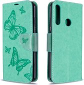 Voor Huawei Y6P Twee vlinders reliëfpatroon horizontaal Flip lederen tas met houder & kaartsleuf & portemonnee & lanyard (groen)