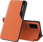 Voor Samsung Galaxy A72 5G zijscherm magnetisch schokbestendig horizontaal flip lederen tas met houder (oranje)