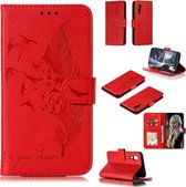 Feather Pattern Litchi Texture Horizontale Flip lederen tas met portemonnee & houder & kaartsleuven voor Galaxy A2 Core (rood)