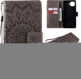 Voor OPPO F17 Pro / Reno4 Lite Sun Embossing Pattern Horizontale Flip Leather Case met Card Slot & Holder & Wallet & Lanyard (Grey)