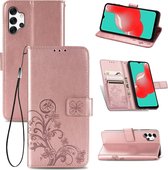 Vierbladige sluiting reliëf gesp Mobiele telefoon bescherming lederen tas met lanyard & kaartsleuf & portemonnee & beugel functie voor Samsung Galaxy A32 5G (rose goud)