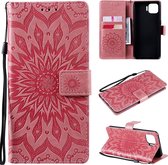 Voor OPPO F17 Pro / Reno4 Lite Sun Embossing Pattern Horizontale Flip Leather Case met Card Slot & Holder & Wallet & Lanyard (Pink)