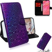 Voor Huawei Y7 Prime 2019 effen kleur kleurrijke magnetische gesp horizontale flip pu lederen case met houder & kaartsleuven & portemonnee & lanyard (paars)