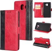 Voor Galaxy J4 (2018) Retro textuur Contrastkleur Splicing Horizontaal Flip TPU + PU lederen tas met kaartsleuven & houder & portemonnee (rood)