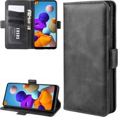 Voor Galaxy A21 Dual-side magnetische gesp horizontale flip lederen tas met houder & kaartsleuven & portemonnee (zwart)