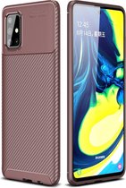 Voor Galaxy A91 Carbon Fibre Texture Shockproof TPU Case (Bruin)