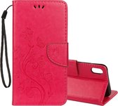 Reliëf vlinderpatroon horizontaal flip lederen tas met kaartsleuf & houder & portemonnee & draagriem voor iPhone XR (magenta)