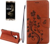 Voor Asus ZenFone 3 / ZE552KL geperst bloemenpatroon lederen tas met houder & kaartsleuven & portemonnee (bruin)