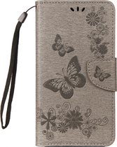 Samsung Galaxy A8 (2018) Hoesje - Mobigear - Butterfly Serie - Kunstlederen Bookcase - Grijs - Hoesje Geschikt Voor Samsung Galaxy A8 (2018)