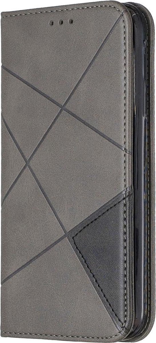 Mobigear Telefoonhoesje geschikt voor Apple iPhone 11 Hoesje | Mobigear Rhombus Slim Bookcase | Pasjeshouder voor 2 Pasjes | Telefoonhoesje voor Pinpas / OV Kaart / Rijbewijs - Grijs