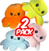 Ultrasativa® Octopus Mood Knuffel - Licht Roze & Licht Blauw - Oranje & Geel - 2 Pack - Omkeerbaar, Emotie Knuffel - Boos/Blij Knuffel - 4 Verschillende Kleuren -