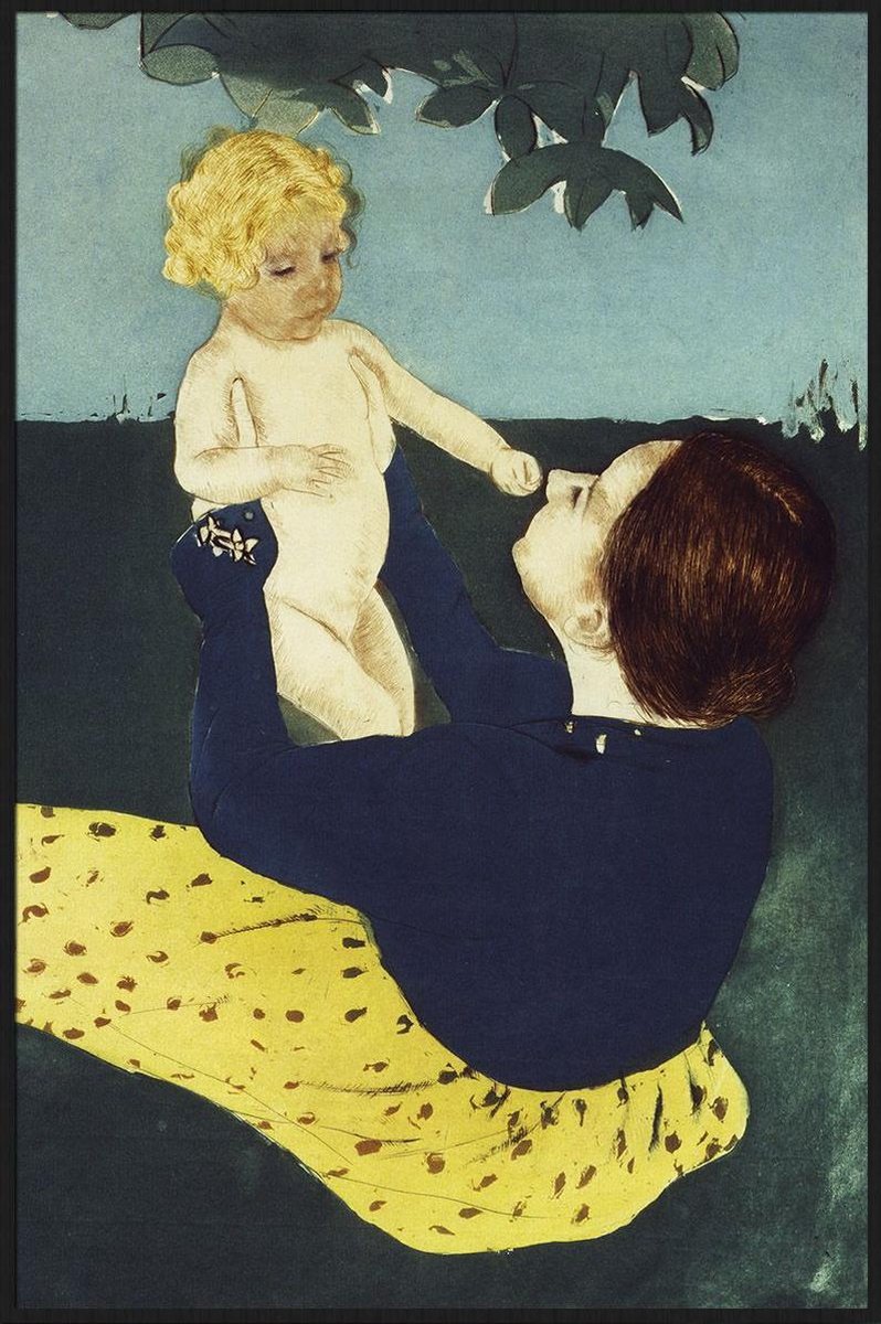 Schilderij - Onder de kastanje boom - schilderkunst - Collectie ART Facsimile - Forex met zwarte lijst - 98x148cm