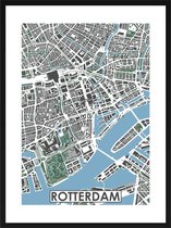 Rotterdam centrum - stadskaart | Inclusief strakke moderne lijst | stadsplattegrond | poster van de stad| 40x30cm