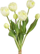 Viv! Home Luxuries - Tulpen boeket - 7 stuks - kunststof bloem - wit groen - 44cm -Topkwaliteit