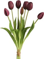 Viv! Home Luxuries - Tulpen boeket - 7 stuks - kunststof bloem - donkerpaars - 39cm -Topkwaliteit