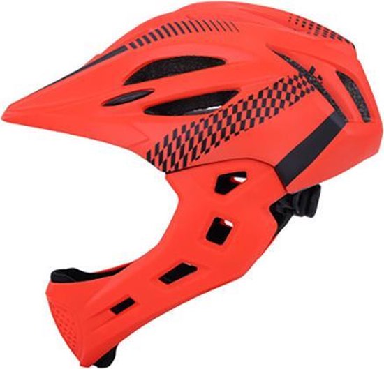 Pro-Care Mountainbike helm, Met LED achterlicht, Verstelbare kinderhelm en extra afhaalbare gezichtsbescherming, 52-56 cm, RedStripe-Hammer, 3 tot 14 jaar
