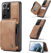 Samsung Galaxy S21 Ultra Casemania Hoesje Sienna Brown - Luxe Back Cover - RFID Wallet Case