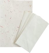 Set van 15 vel A4 formaat handgeschept katoenpapier met gekleurde vezels en 15 enveloppen