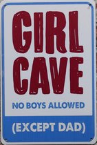 Wandbord - Girl cave - Vintage Retro - Mancave - Wand Decoratie - Emaille - Reclame Bord - Tekst - Grappig - Metalen bord - Schuur - Mannen Cadeau - Bar - Café - Kamer - Tinnen bor