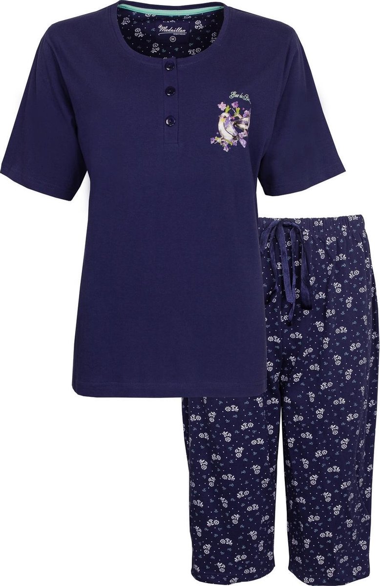 Medaillon Dames Pyjama Drie Kwart Broek Blauw MEPYD1006A Maten: XXL