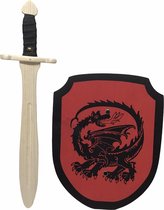 Houten struikrover zwaard en Schild rood draak kinderzwaard ridderzwaard ridderschild ridder