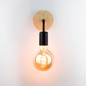 Industriële wandlamp zwart met hout - vintage wandverlichting