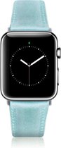 Leren Bandje Apple Watch - Turquoise Blauw - 42/44/45mm - Silver Connectors - Oblac®