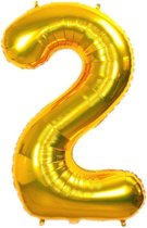 Helium Ballon Cijfer 2 - Folieballon - Goud - Gold - 32inch - 81cm - Feestartikel - Ballon - Party