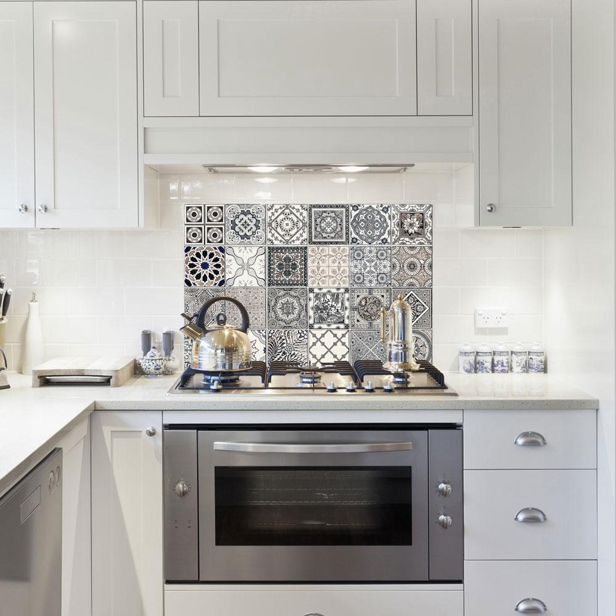 Crearreda - Achterwand Keukensticker – Azulejos - Grijs - 65 x 47 cm