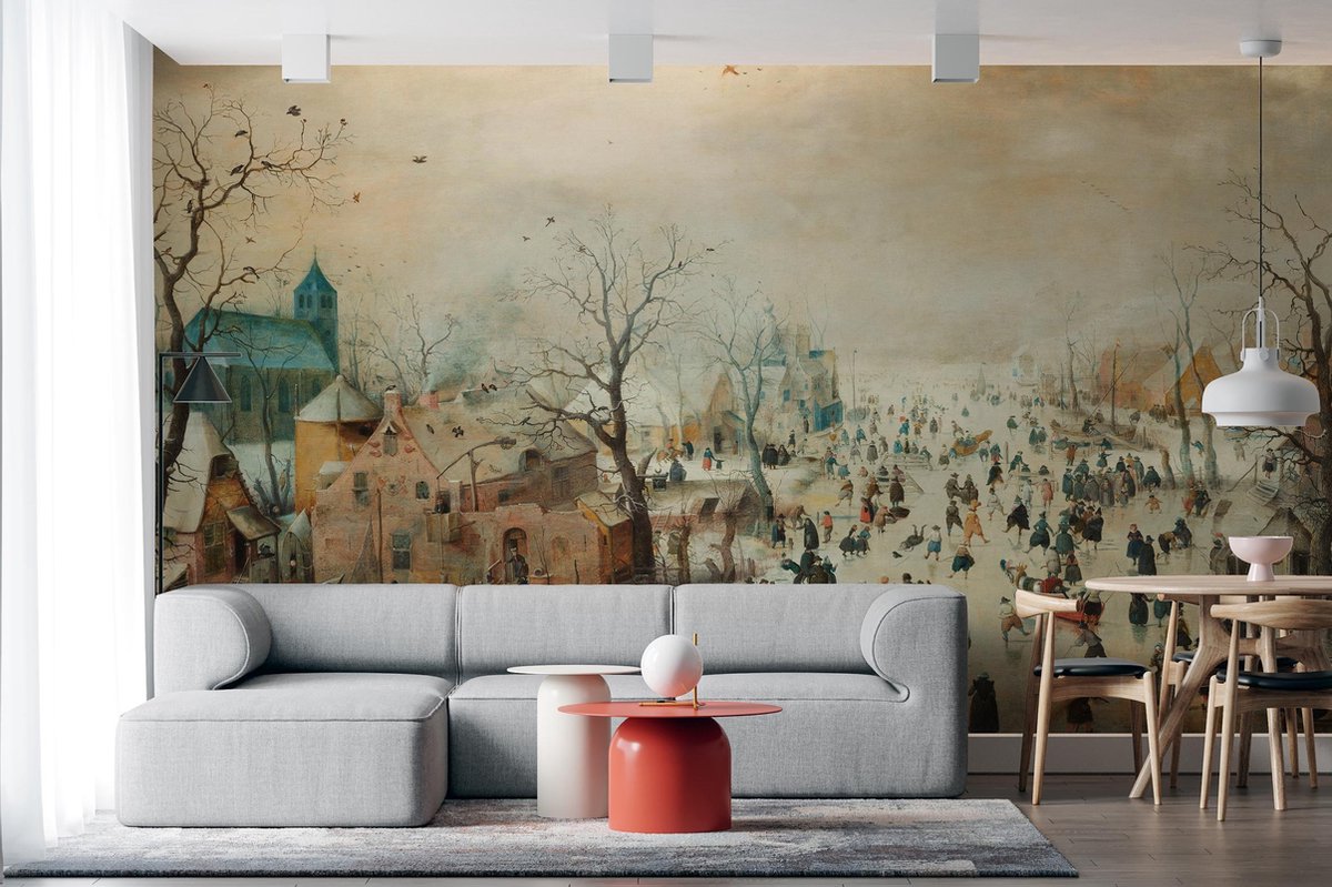 Winterlandschap met schaatsers - Zelfklevend fotobehang - Gratis verzending en installatie-kit