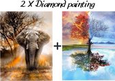 RONSIE® - 2 X Diamond Painting - Diamant Painting - Combideal - Olifant in schemer 40 x 50cm - Vier seizoenen 40 x 50cm - vrije tijd - recreatie - volwassenen - kinderen