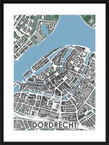 Dordrecht centrum - stadskaart | Inclusief strakke moderne lijst| stadsplattegrond | poster van de stad| 40x30cm