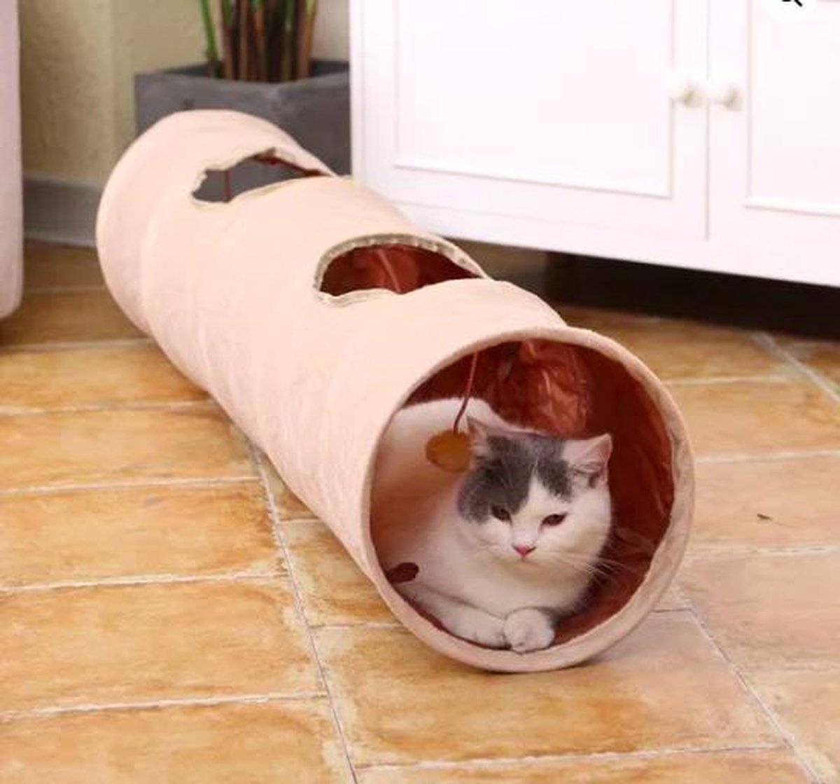 Kattentunnel of puppy tunnel - Speeltunnel - 125x25 - Beige — afbeelding 2