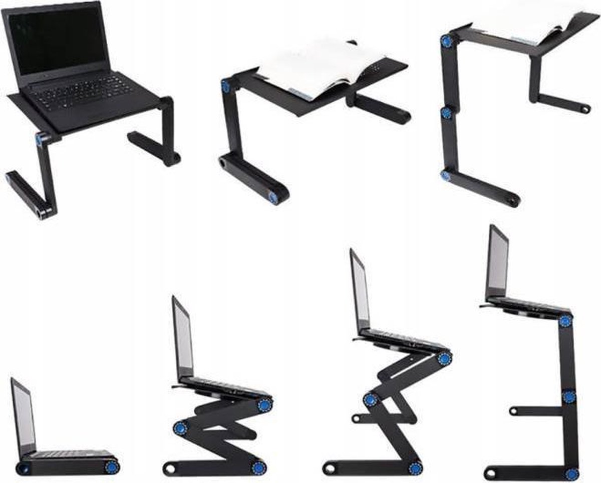 Verstelbare laptoptafel 7-17 inch met muismat, USB koeling, opvouwbaar, aluminium, 360° draaibaar, zwart - Afbeelding 4