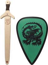 houten zwaard met schede draak en ridderschild groen met draak kinderzwaard  ridder schild