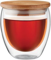 Set van 4 thee glazen incl. bamboe deksel - Inhoud 250 ml - Thee glas - Thee mok - Thee glas - Dubbelwandig borosilicaat glas - Dubbelwandige theeglazen - Dubbelwandige glazen - Dubbelwandig glas - Dubbelwandige theeglazen 250 ml
