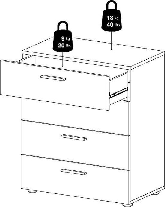 Commode Petra à 4 tiroirs, noir mat.