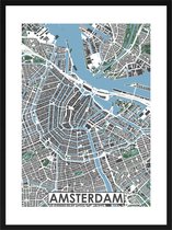Amsterdam centrum - stadskaart | Inclusief strakke moderne lijst| stadsplattegrond | poster van de stad| 40x30cm