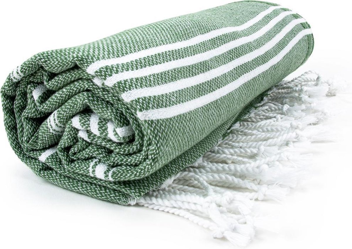 Hamam Sultan Handdoek, Hamamdoek, Spahanddoek, Saunadoek | 100 x 180 cm | Olijf / Wit - The One Towe