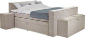 Beddenleeuw Boxspring Bed met opbergruimte - DeLuxe Yara - 140x210 - Incl. Hoofdbord + Matras en Topper - Ecru